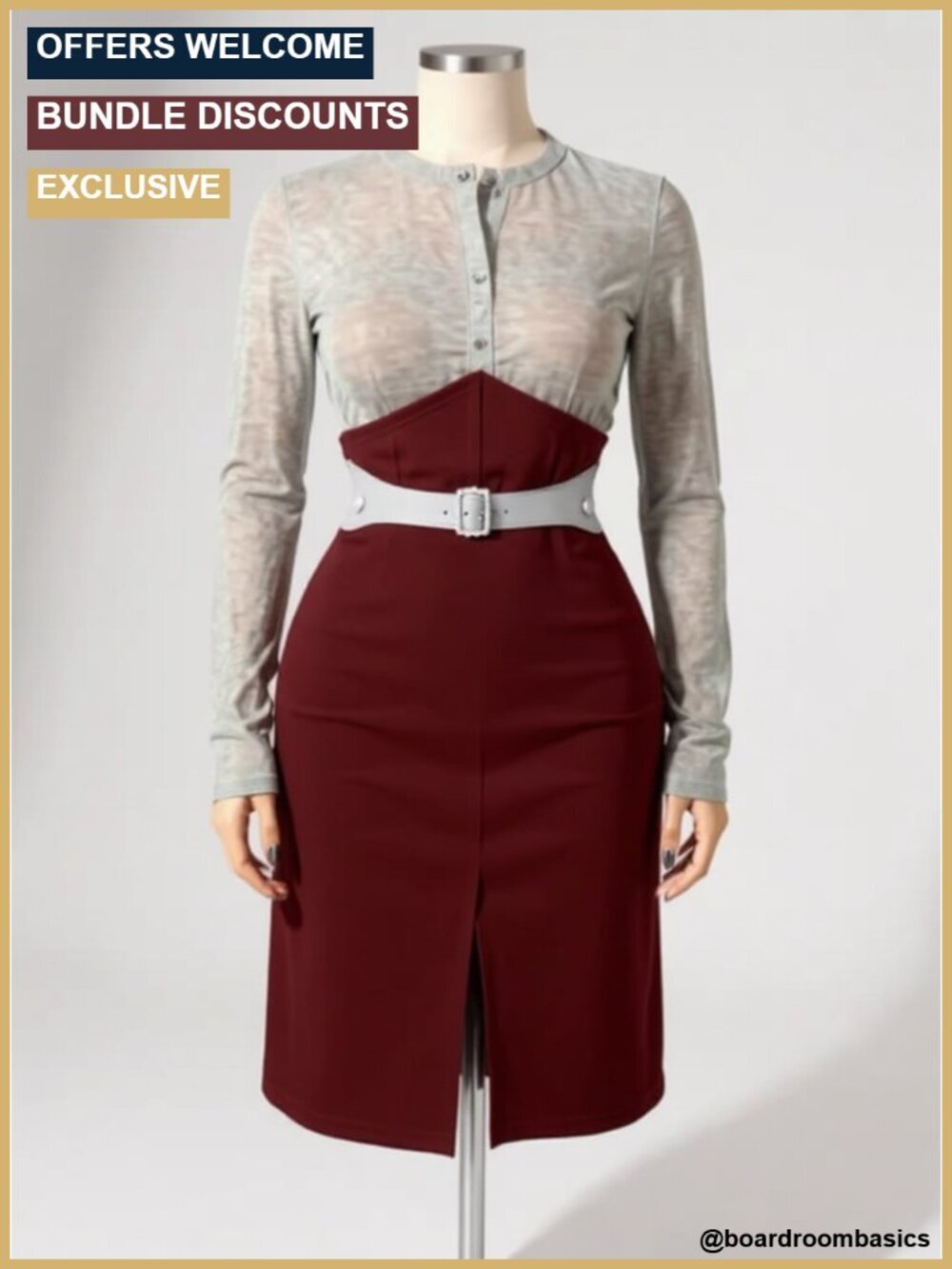High Waisted Pencil Skirt with Back Slit Work Bodycon Midi